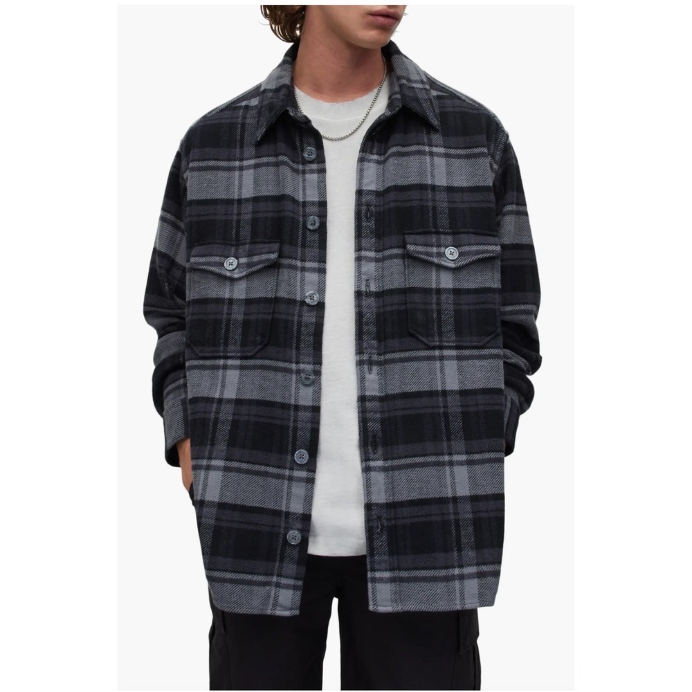 AllSaints Brattle Plaid Oversized Shirt Shacket‎ Men's S Grunge Indie Streetwear